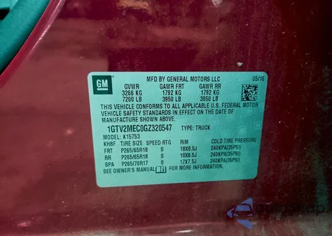 2016 GMC Sierra K1500 Sle z USA, uszkodzony, nr VIN 1GTV2MEC0GZ320547